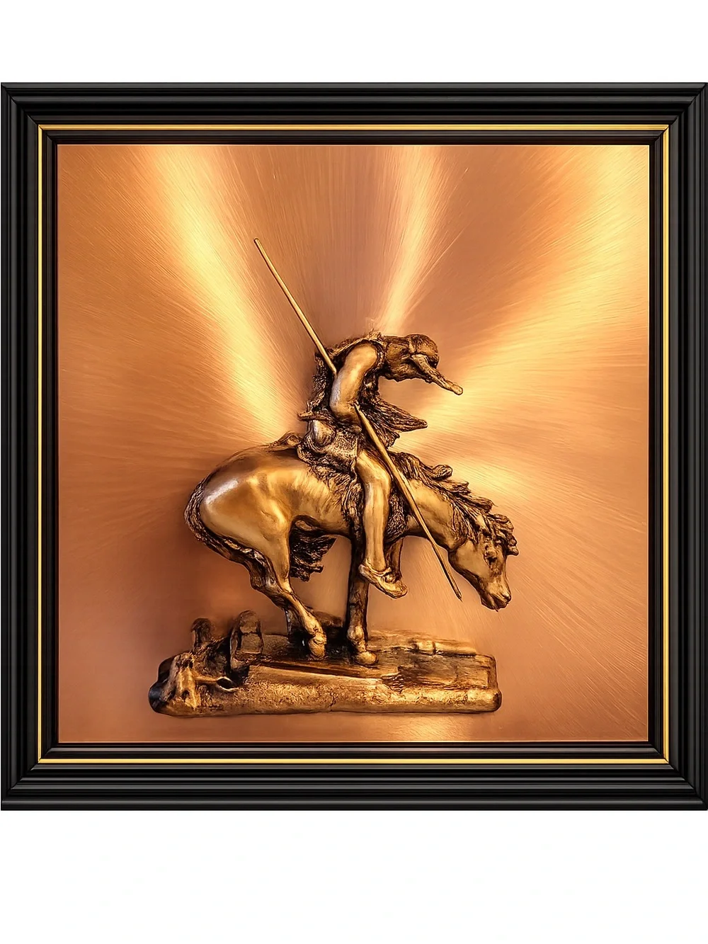 Copper-Tone Western Horse & Rider Framed Wall Art